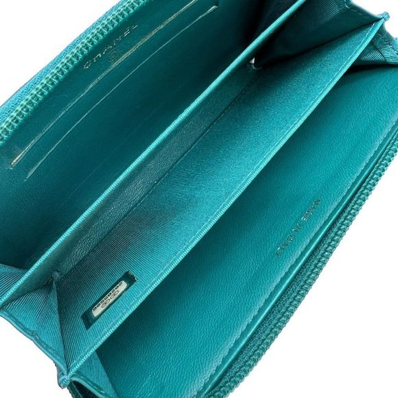 Lambskin Quilted Small Boy Zip Around Wallet Teal - Picture 12 of 12